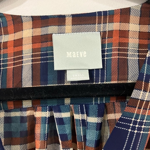 Anthropologie Maeve Plaid Sheer Button Up Blouse Size Small - Picture 8 of 10